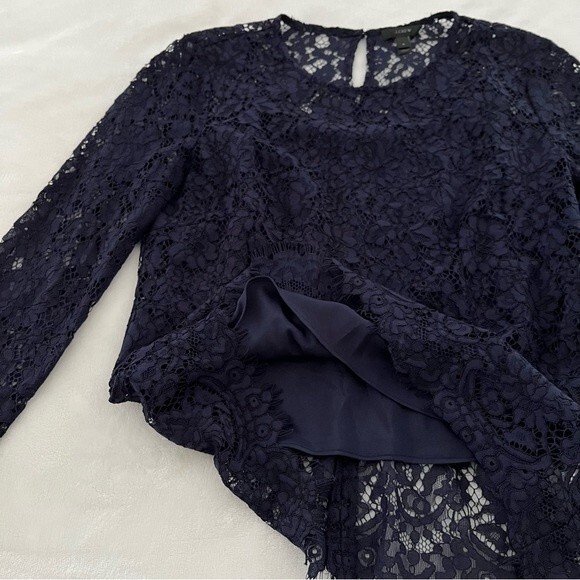 J. Crew Navy Long Sleeve Lace Top with Removable Tank Lining, Size 4 NWOT - Picture 6 of 13
